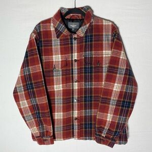 Mountain Ridge Red Navy Plaid Button Up Shirt Jacket Shacket L Utility Grunge